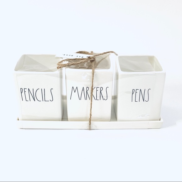 Rae Dunn organizer  PENCILS MARKERS PENS w Tray - Picture 1 of 3